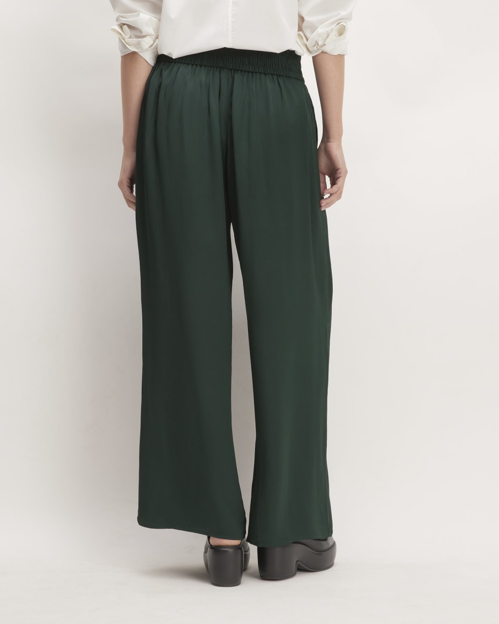 The Satin Pull-On Pant in Scarab — detail view
