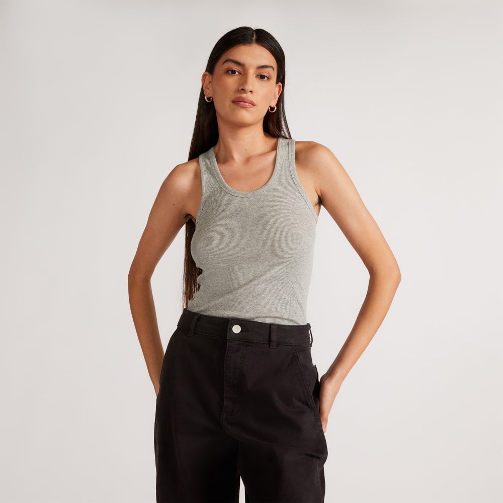 The Luxe Rib Tank in Heathered Grey — front view