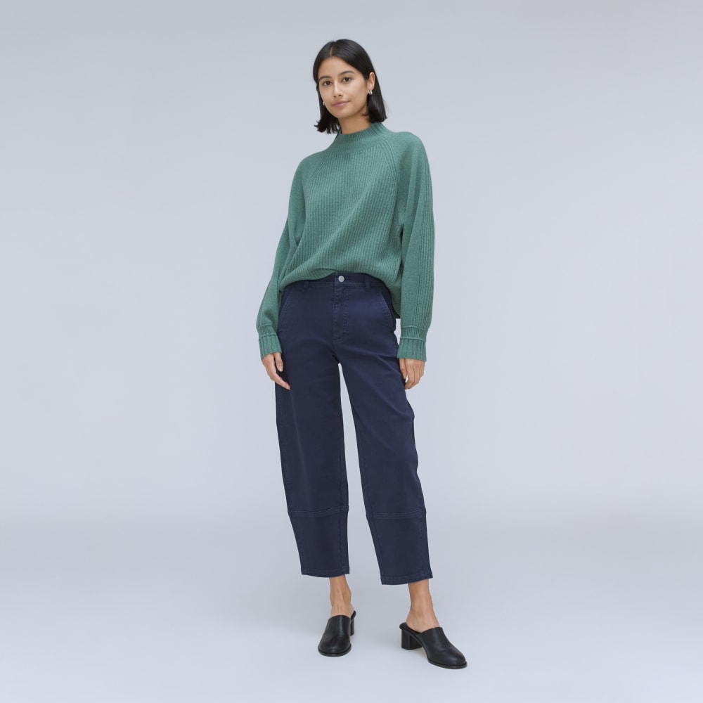 The Cashmere Ribbed Turtleneck in Heathered Dusty Aqua — detail view
