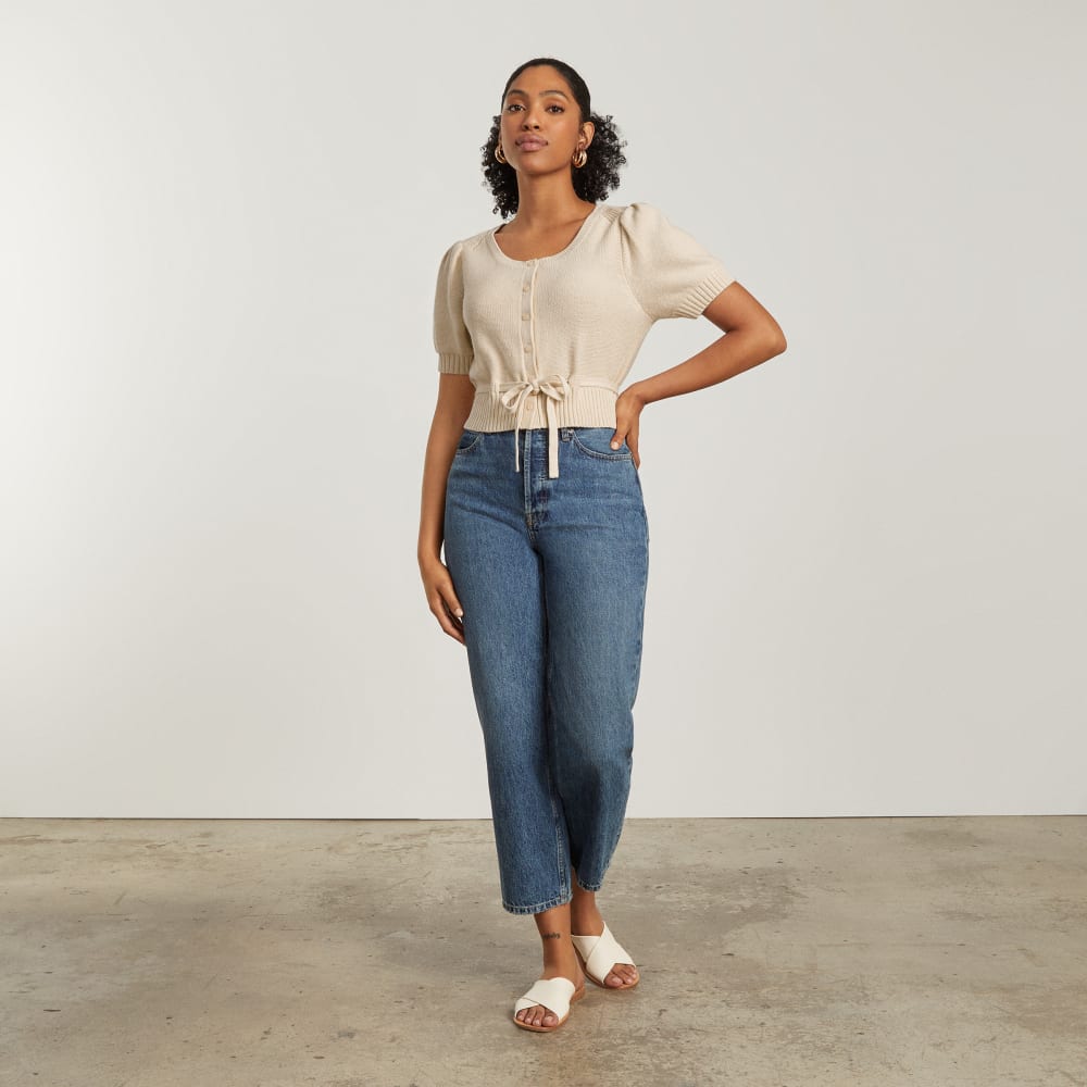 The Puff Sleeve Sweater Top in Parchment — detail view