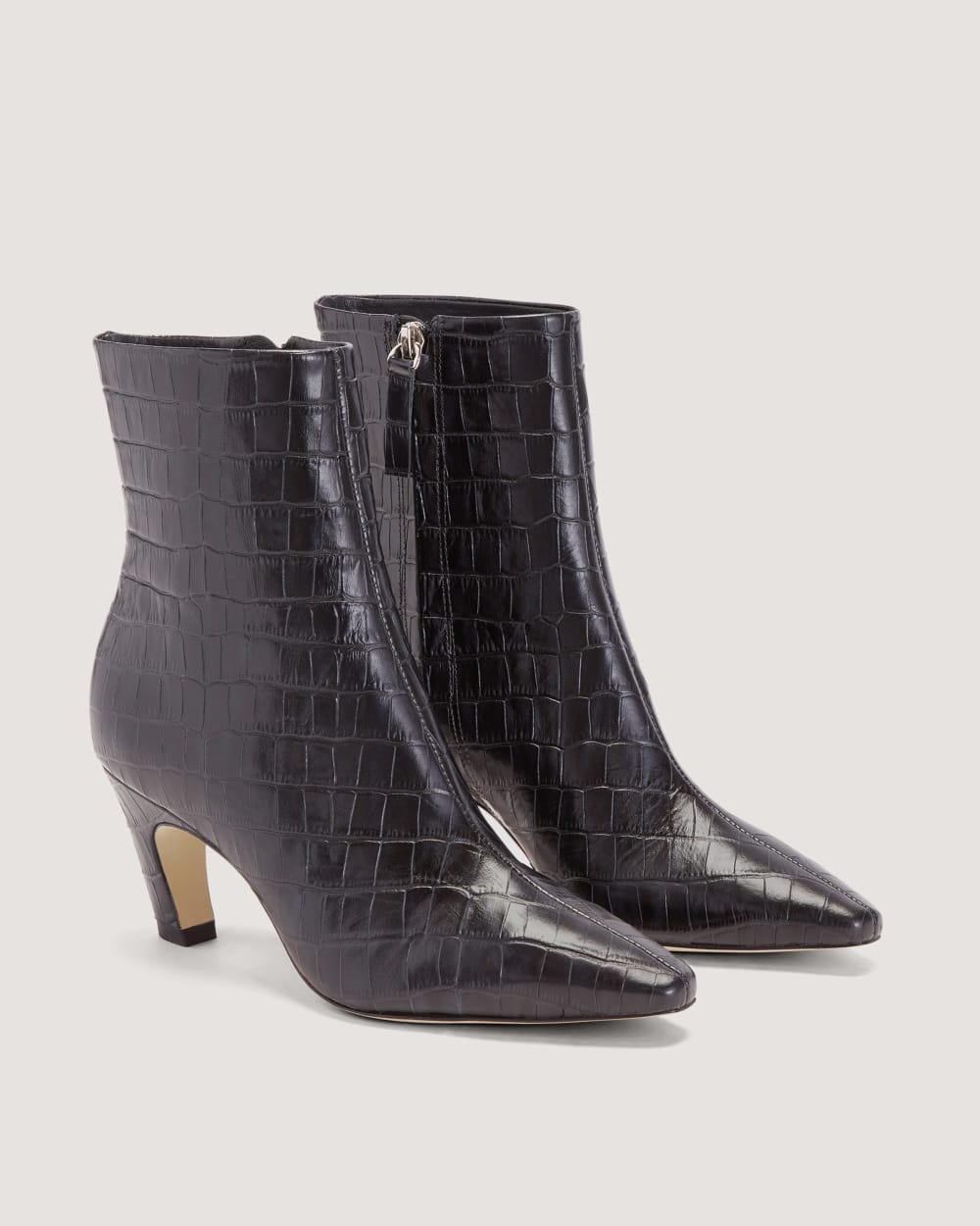The Short Banana Boot in Black Crocodile — front view