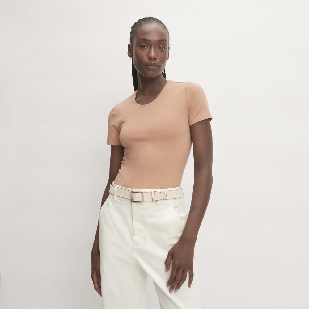 The Supima® Form Crew Neck Tee in Blush Pink — front view