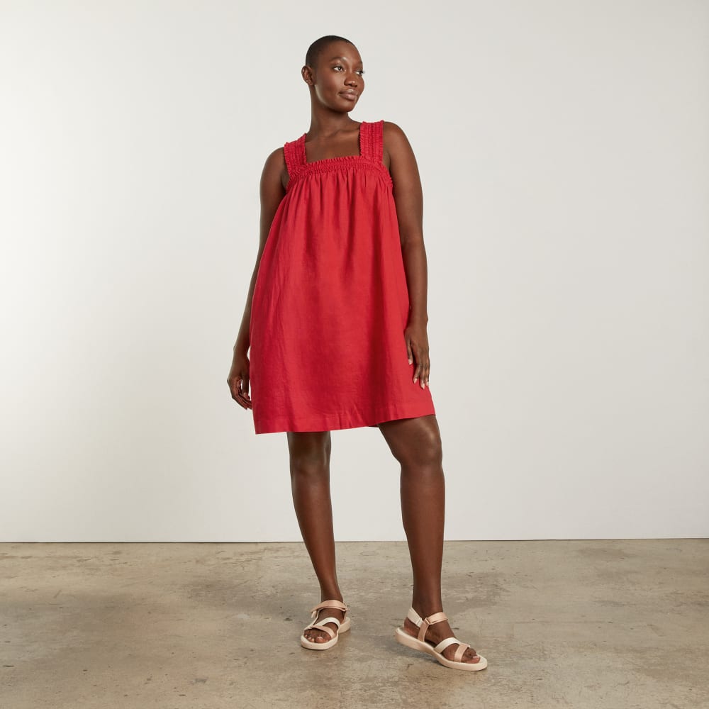 The Smocked Linen Dress in Goji Berry — alternate view