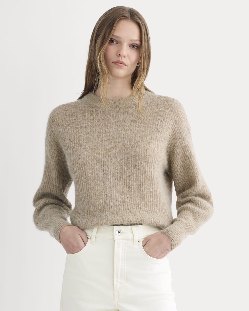 The Cocoon Crew in Alpaca in Dark Heathered Camel — front view