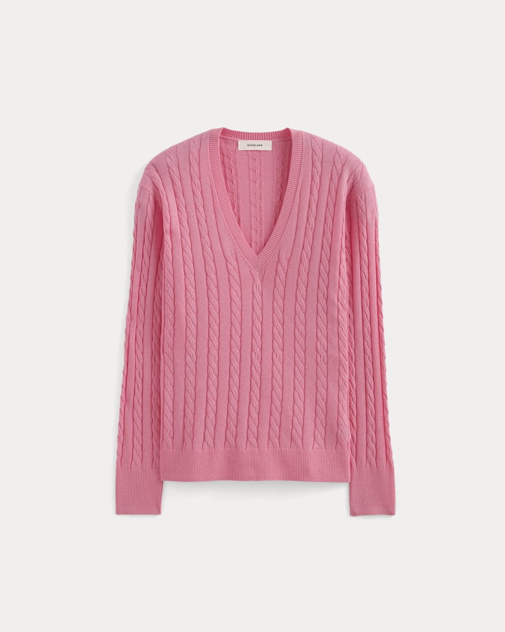 The Cable V-Neck in Cotton Cashmere in Deep Pink — alternate view