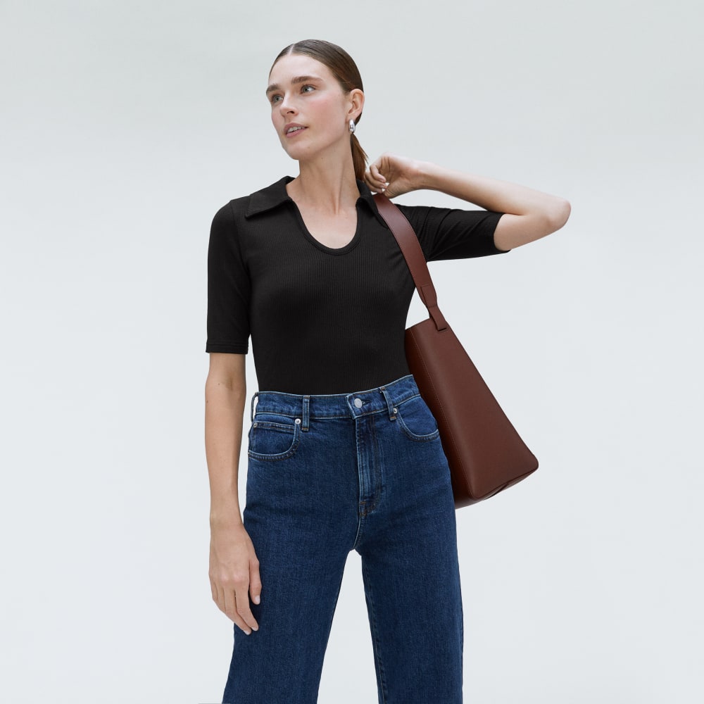 The Super-Soft Short Sleeve Polo in Black — detail view