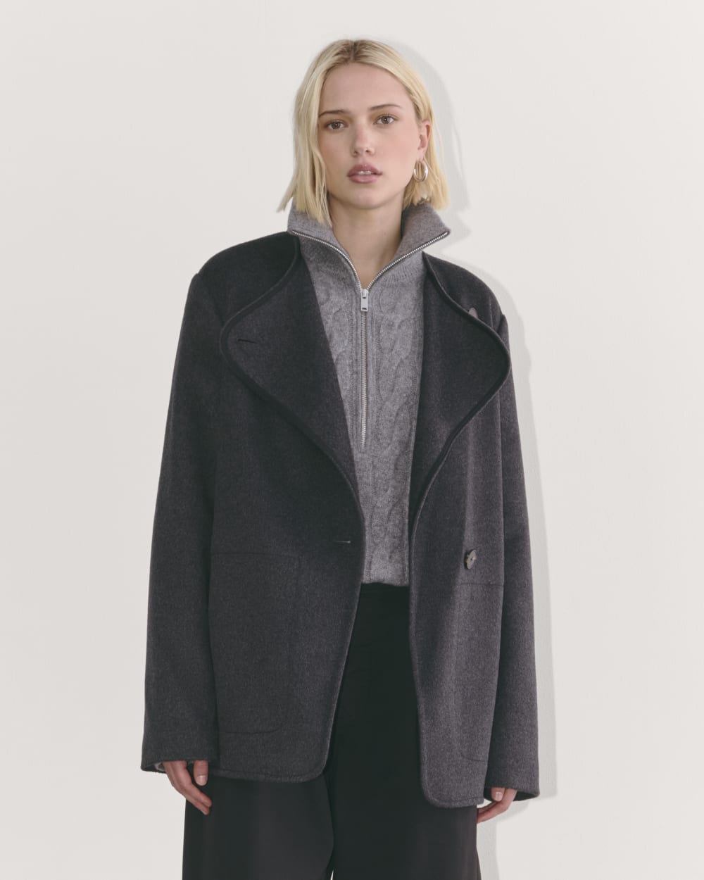 The October Coat in Dark Charcoal Melange — front view