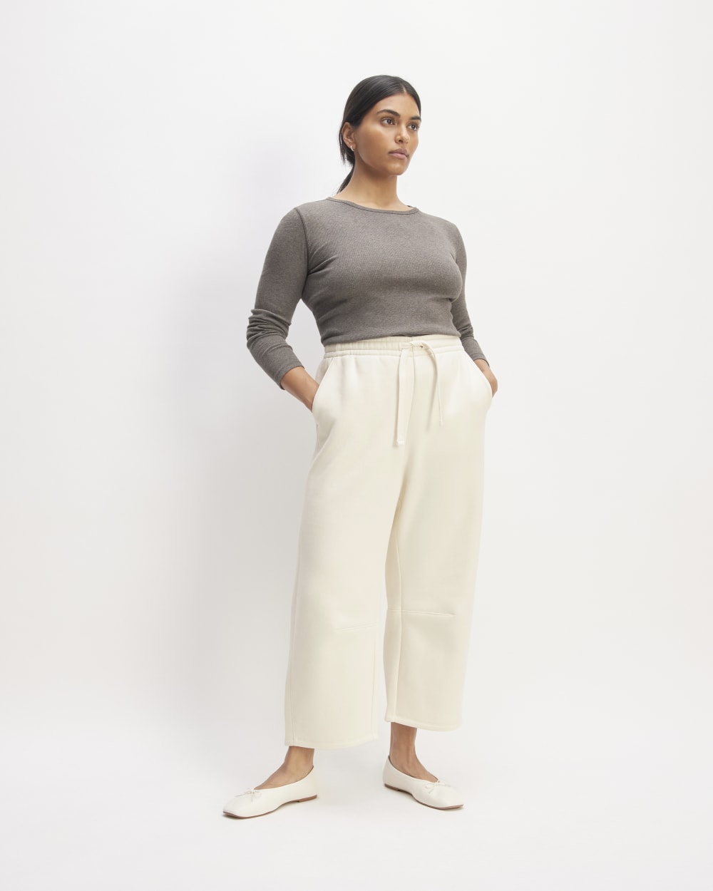 The ReTrack Barrel Sweatpant in Bone — front view