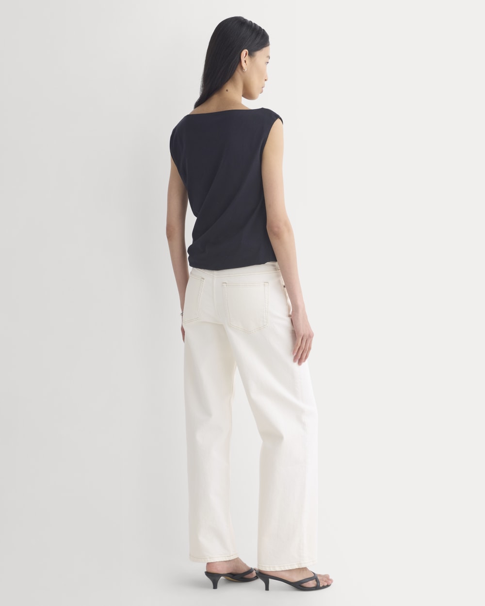Boatneck Twisted Top in Essential Cotton in Black — detail view