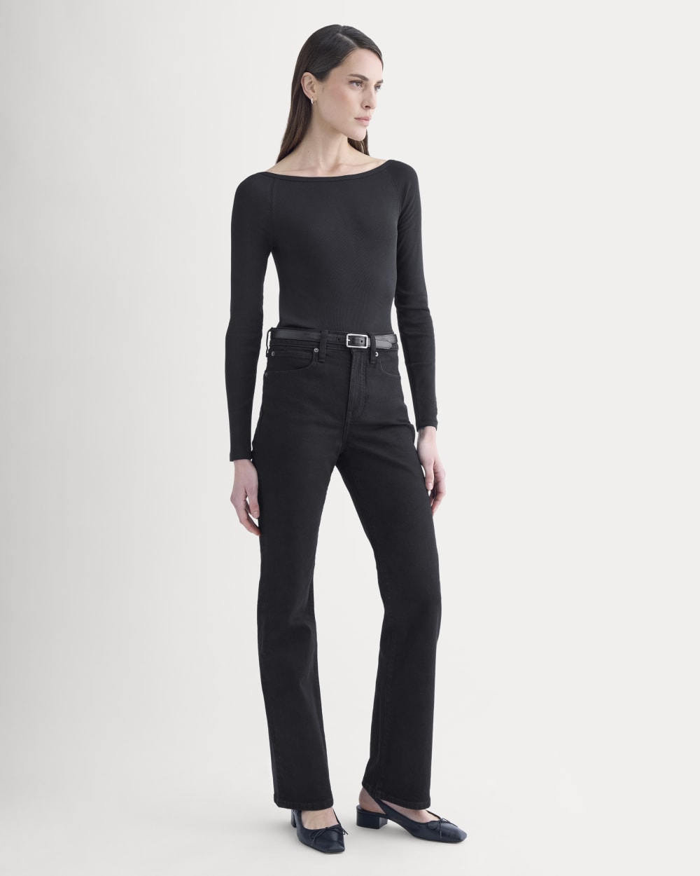 Luxe Rib Boatneck Top in Black — detail view