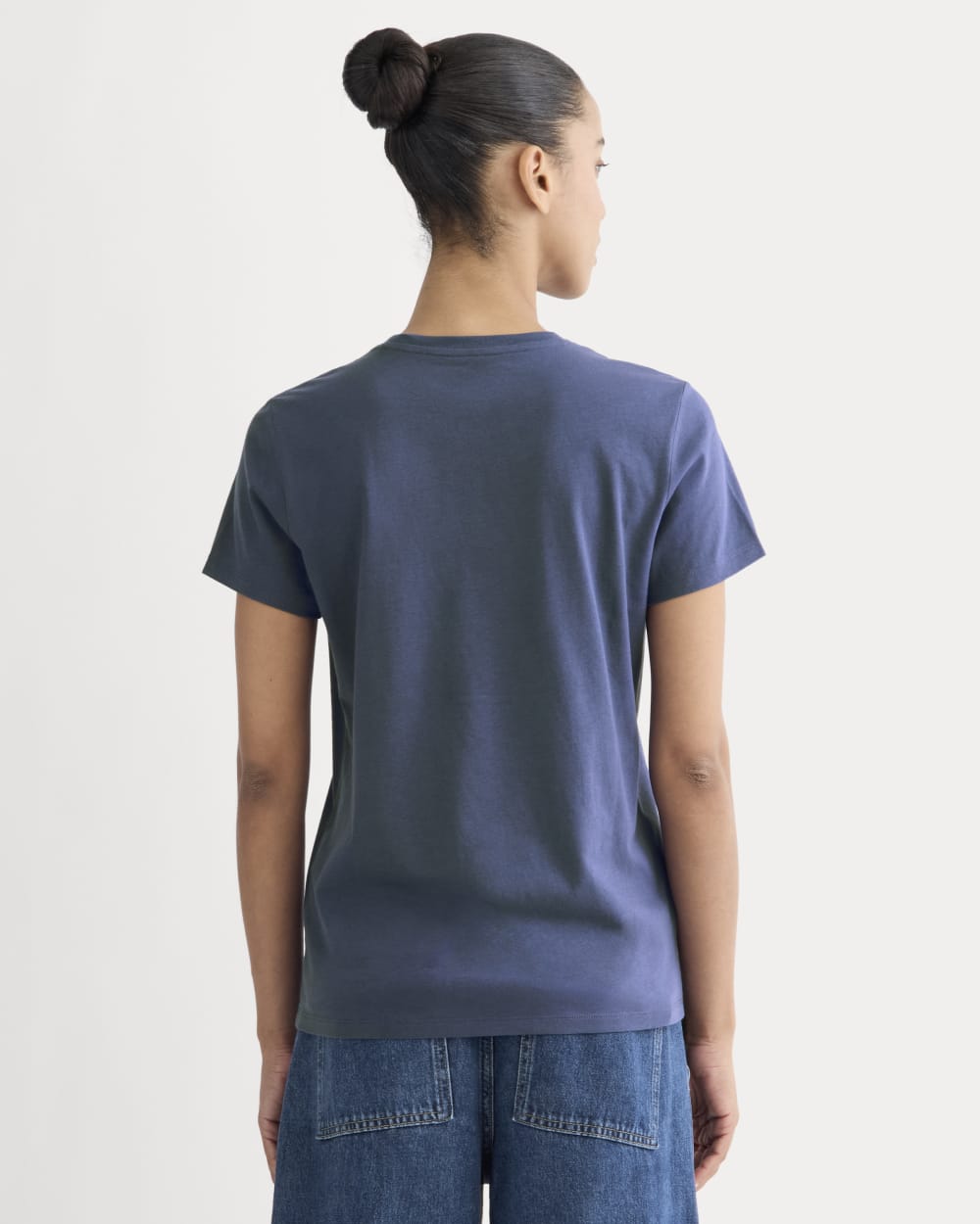 The Slim Crew in Essential Cotton in Deep Cobalt — detail view
