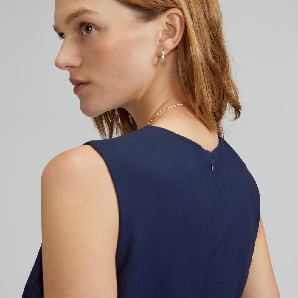 The Structured Cotton Jumpsuit in Navy — detail view