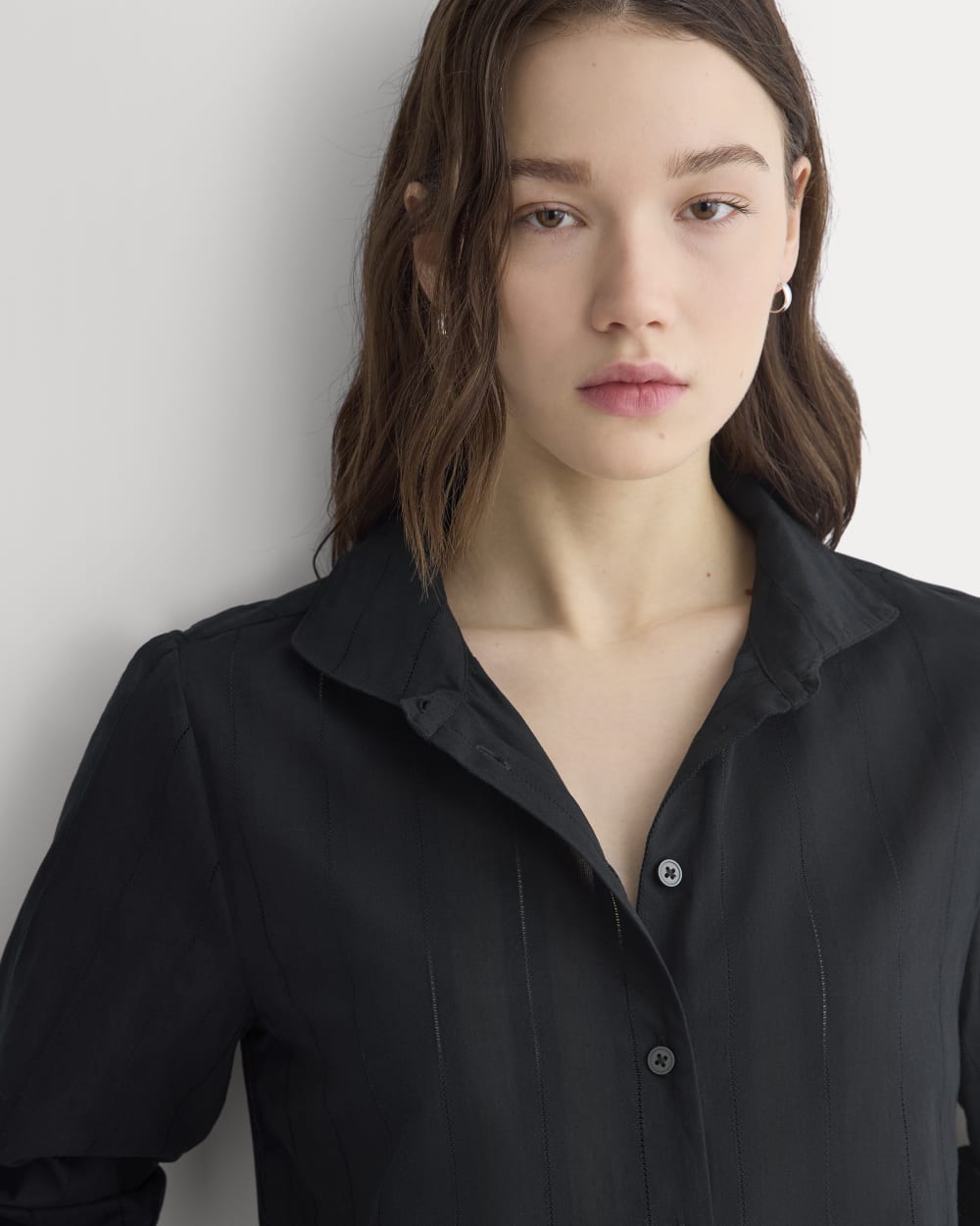 Textured Mini Collar Shirt in Black — detail view