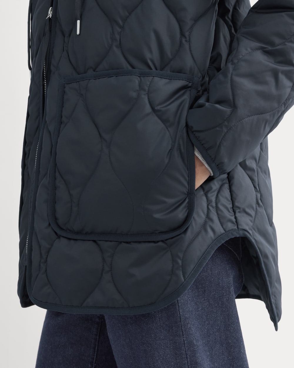 ReNew Quilted Hooded Liner in Navy — detail view
