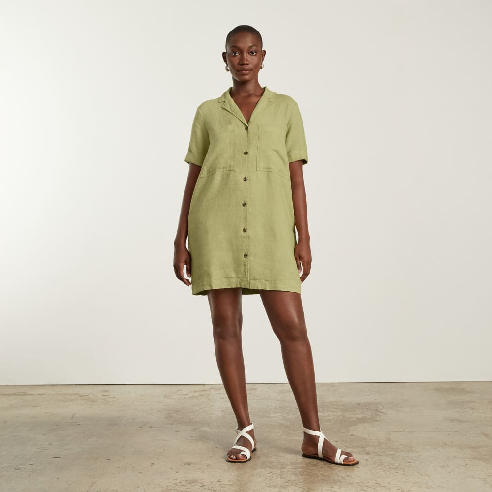 The Linen Workwear Dress in Leek — alternate view