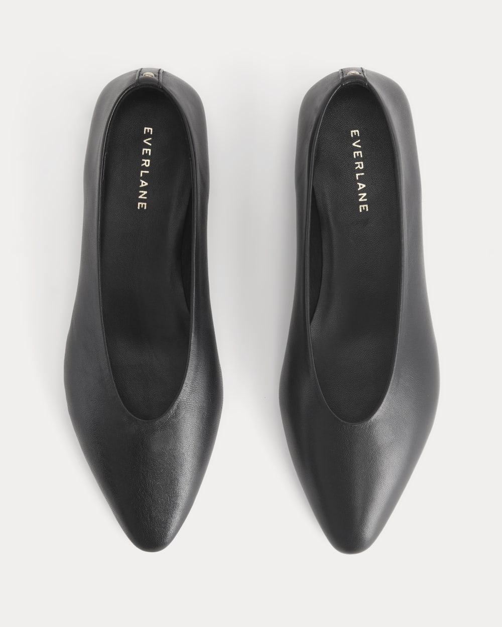 Made in Italy Almond-Toe Flat in Black Leather — detail view