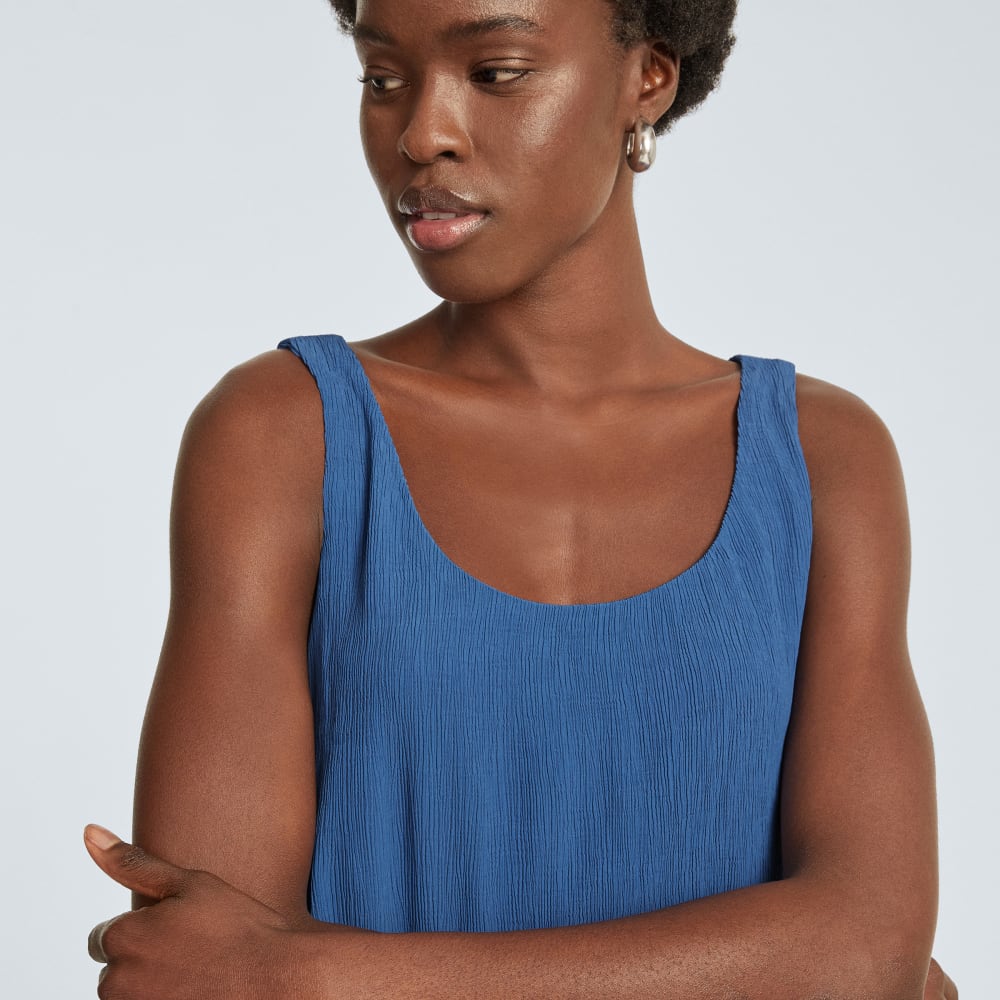The Naia™ Ripple Tank Dress in Deep Blue — detail view