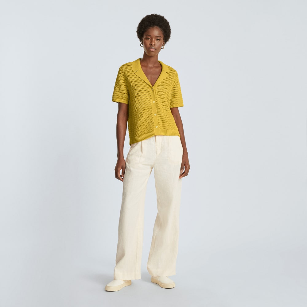 The Crochet Knit Polo in Super Lemon — detail view
