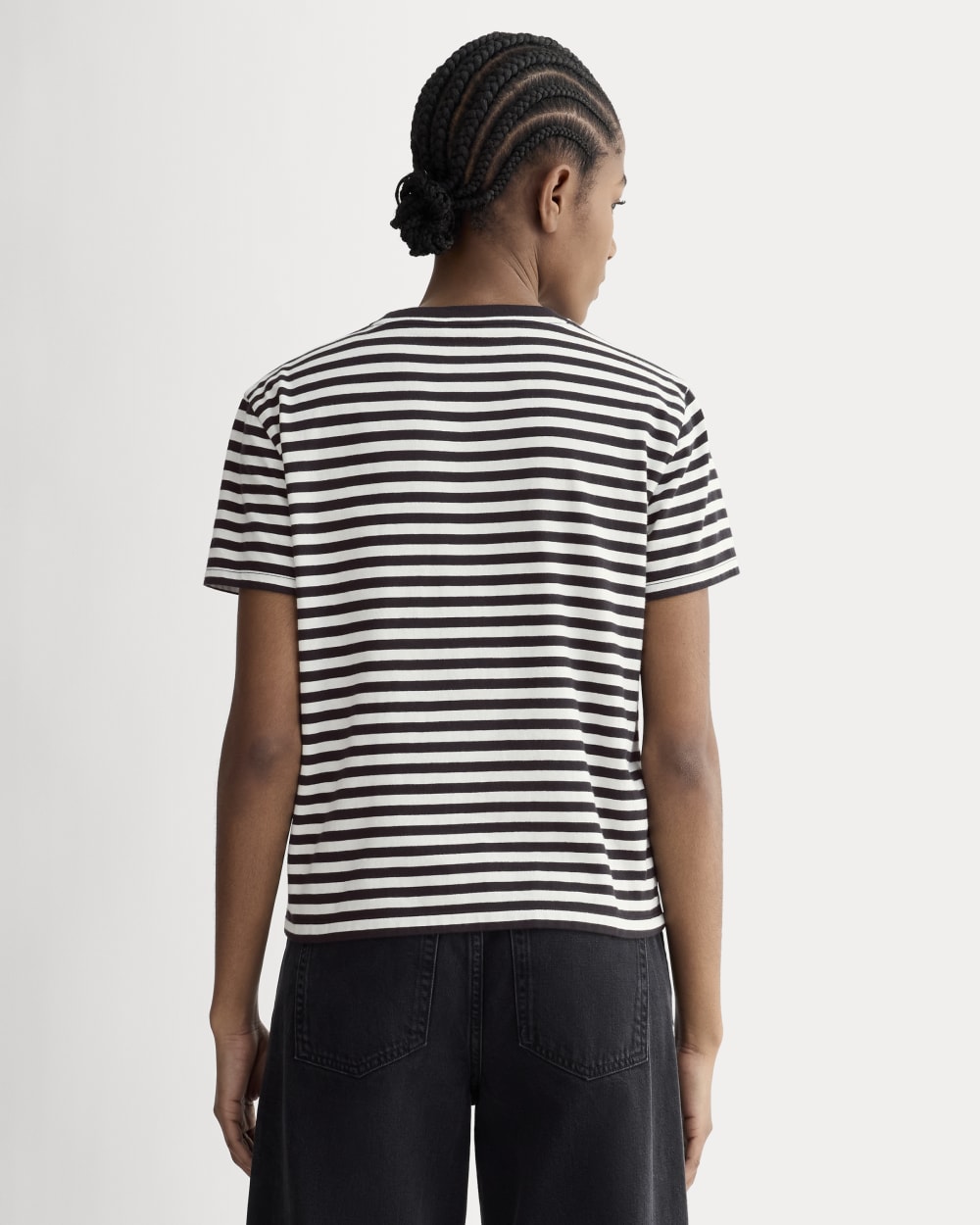 The Box-Cut Tee in Essential Cotton in Black / Bone — detail view