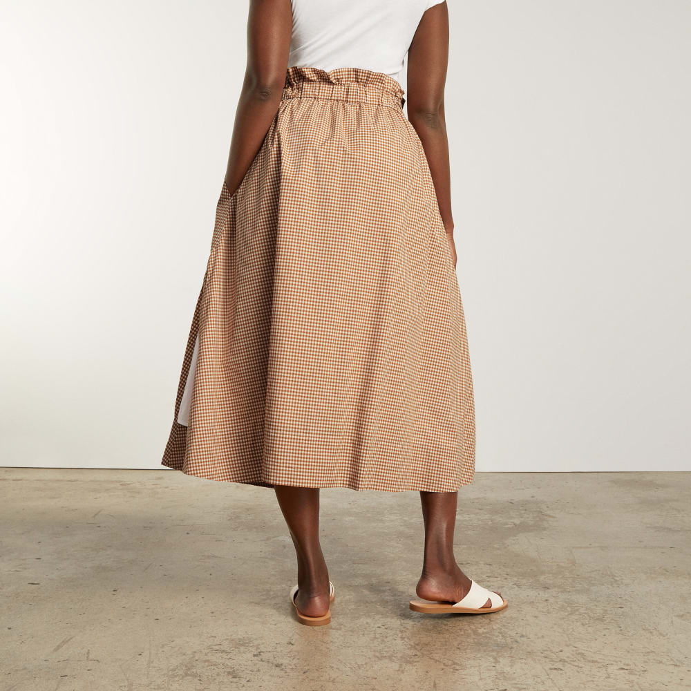 The Easy Button-Front Skirt in Burnt Orange Gingham — detail view