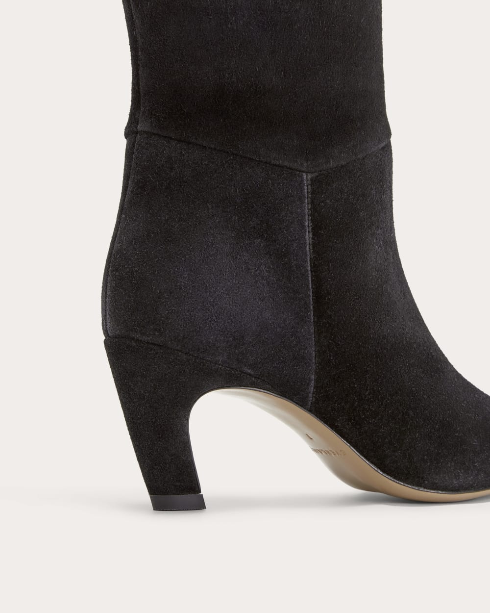 The Banana Boot in Black Suede — detail view