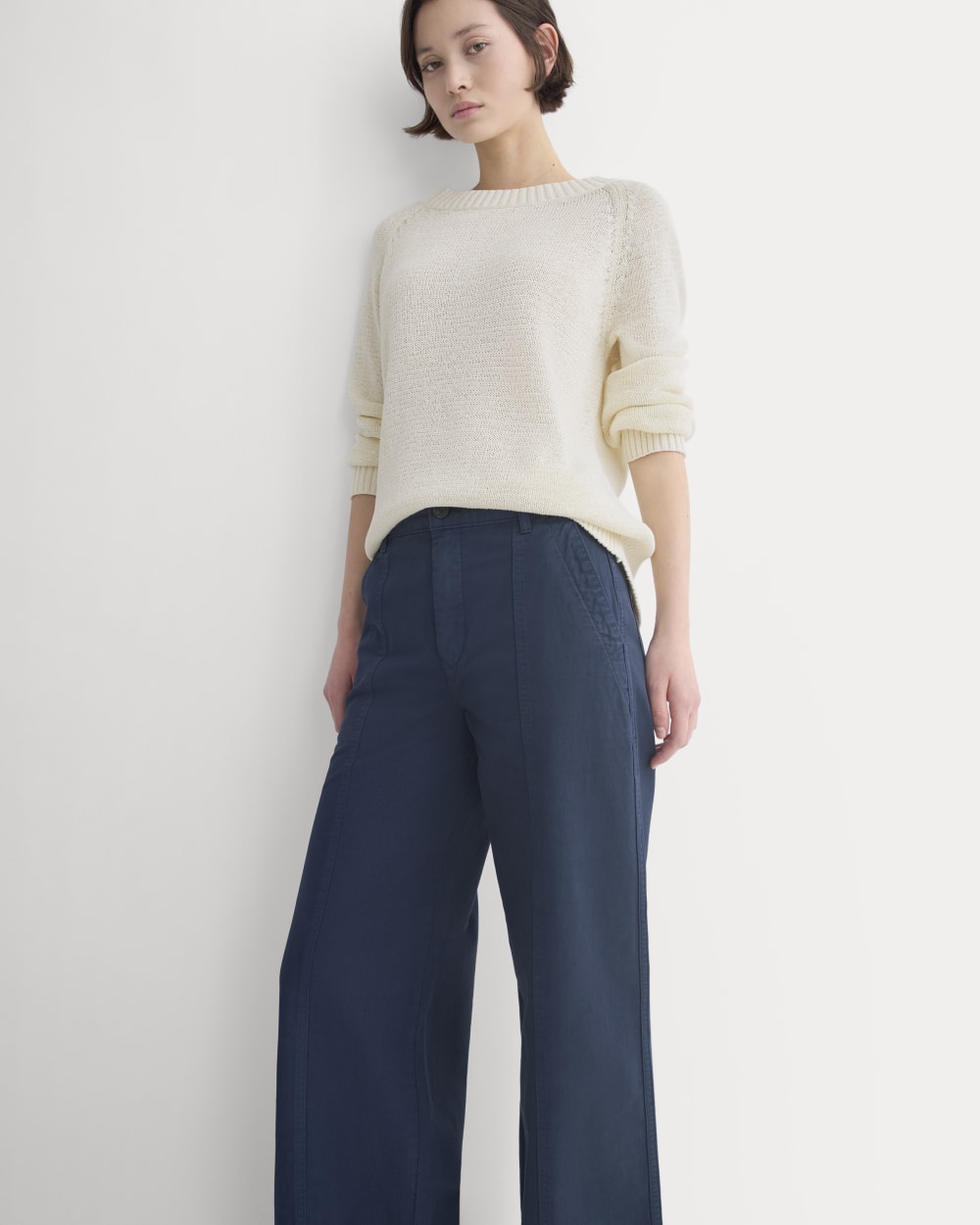 Seamed Wide-Leg Pant in Navy — detail view