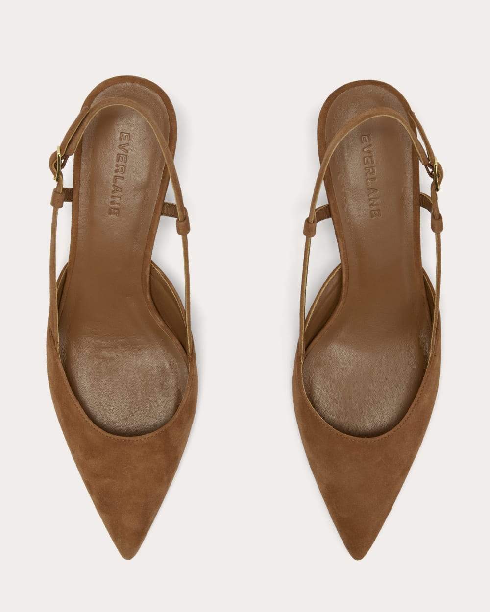 The Studio Slingback Heel in Saddle Brown Suede — detail view