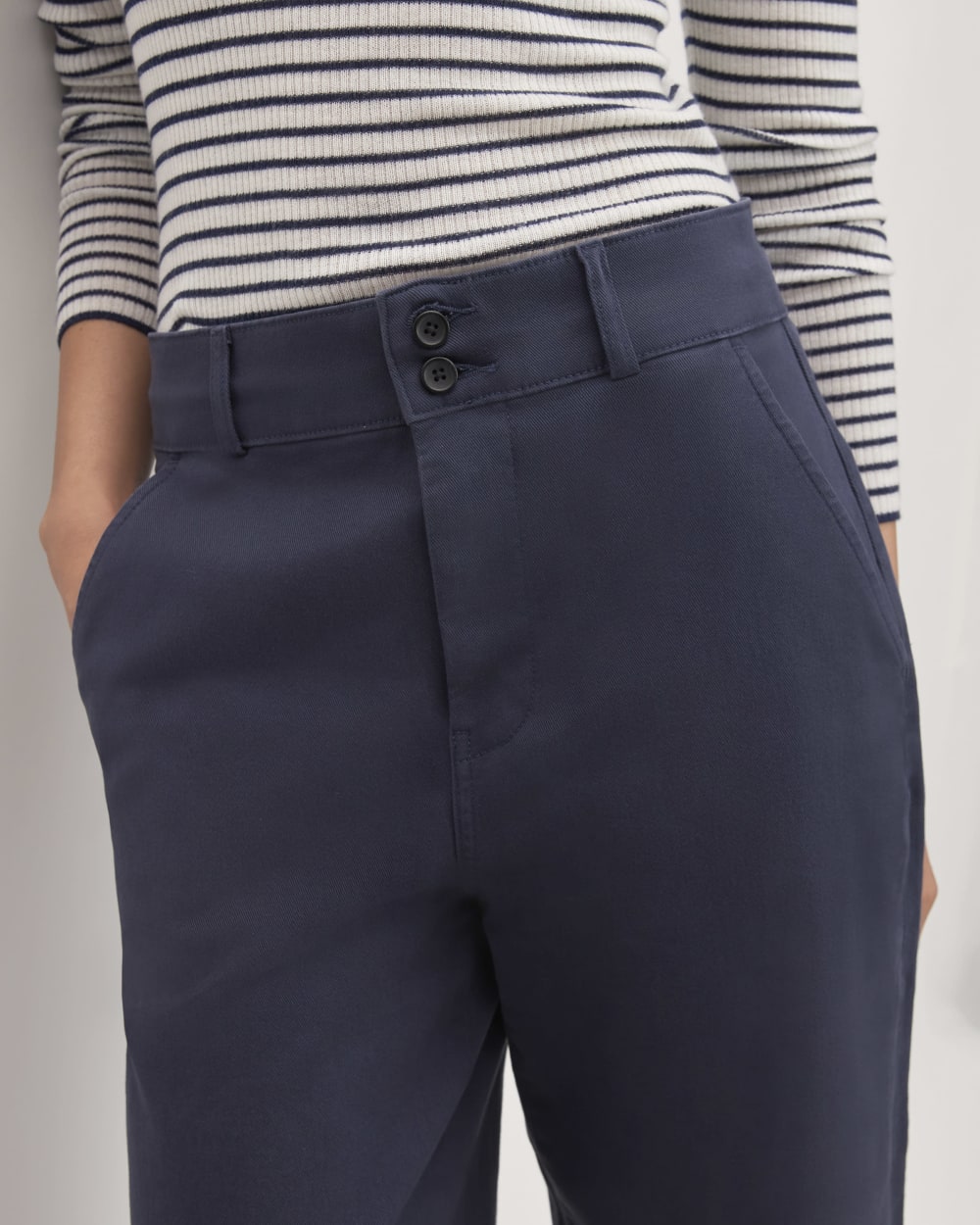 The Organic Wide-Leg Pant in Navy — detail view