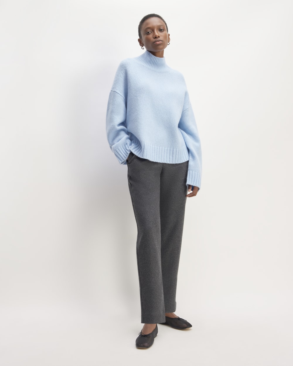 The Cloud Oversized Turtleneck in Chambray Blue — detail view