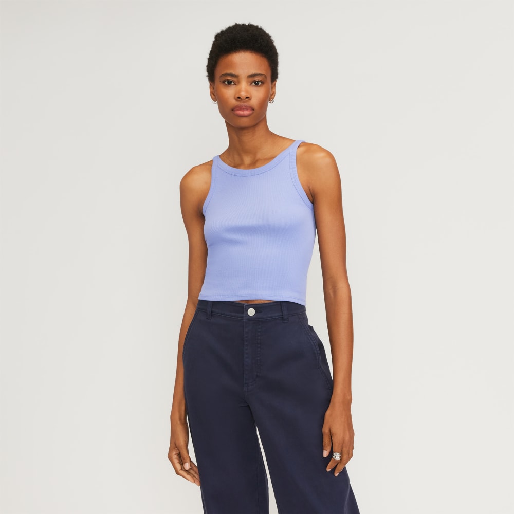 The Pima Micro-Rib Short Tank in Cornflower Blue — front view