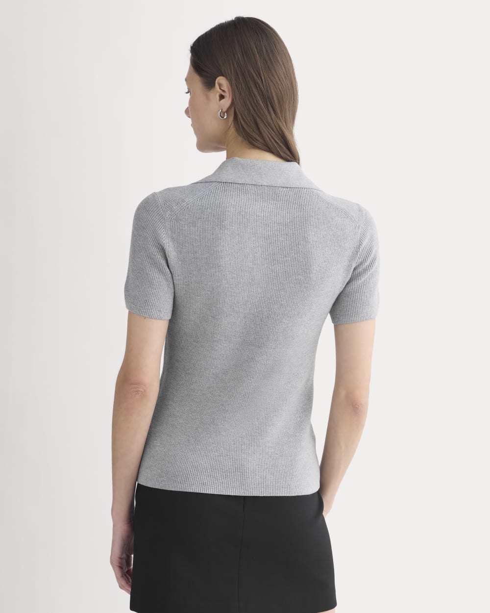 Knit Quarter-Zip Polo in Light Heathered Grey — detail view