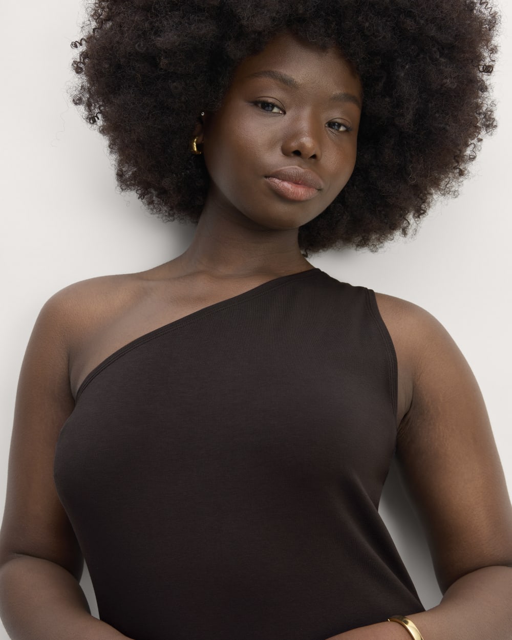 The Form One-Shoulder Tank in Black — front view