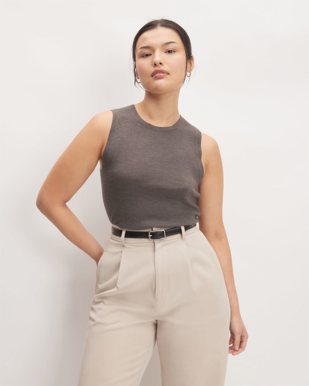 The Tank in Ultrasoft Merino in Heather Cocoa — front view