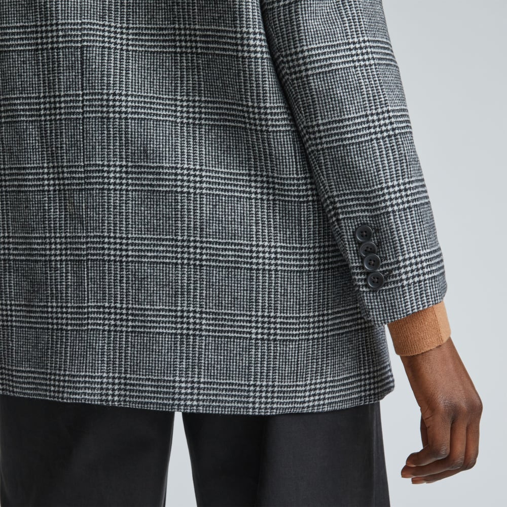 The Oversized Blazer in Wool in Glen Plaid — detail view