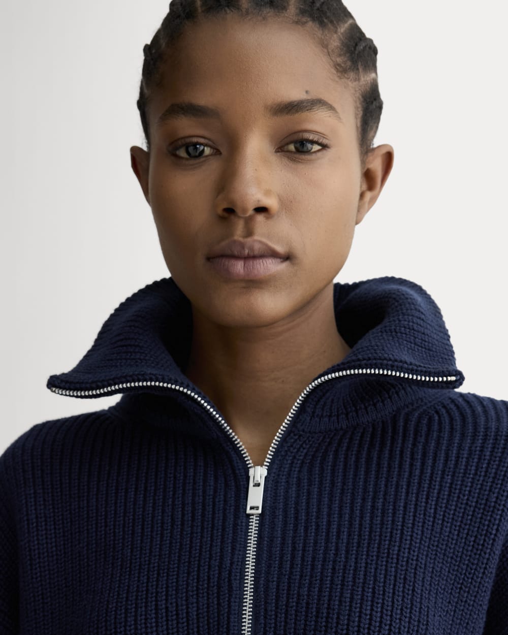 The Half-Zip in Everyday Cotton in Navy — detail view
