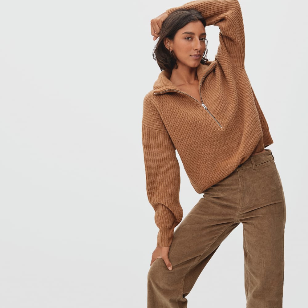 The Corduroy Wide-Leg Pant in Toasted Coconut — detail view