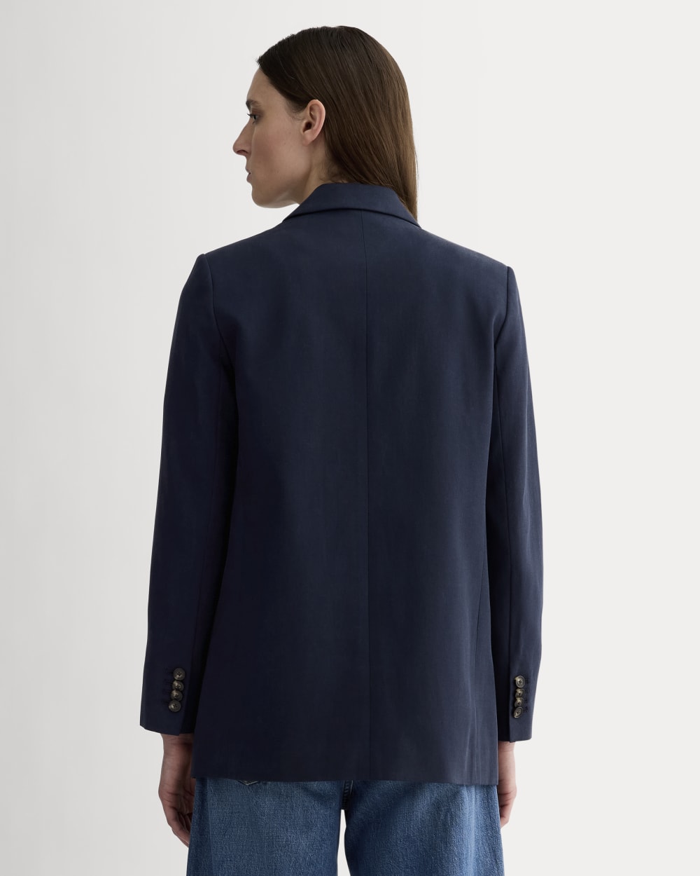The Oversized Blazer in Buttersmooth in Navy — detail view