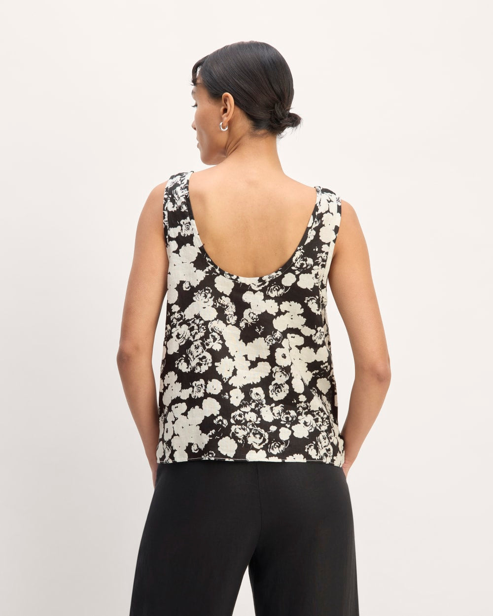 The Scoop Tank in Linen in Black / Bone Floral — detail view