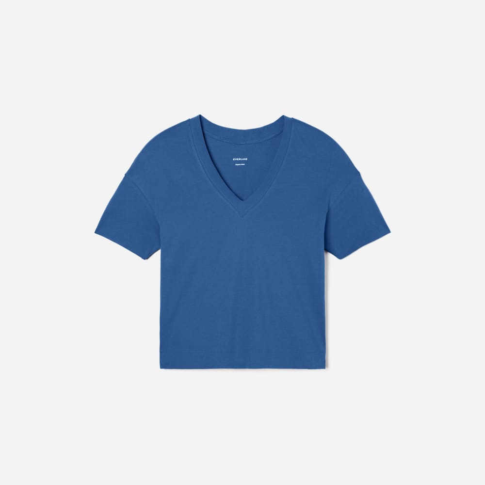 The Organic Cotton Slouchy V-Neck in Deep Blue — front view
