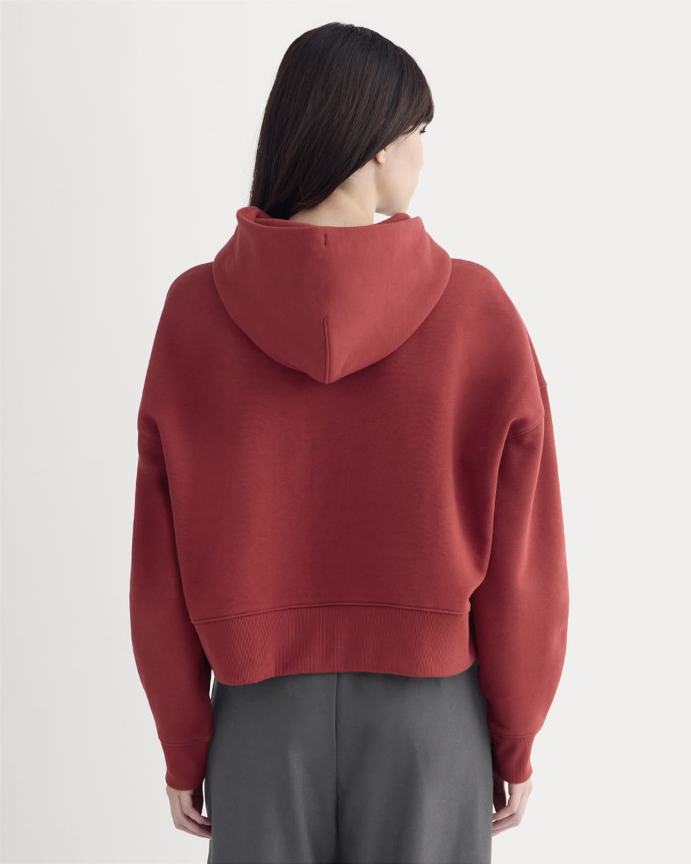 Cropped Luxe Fleece Hoodie in Merlot — detail view