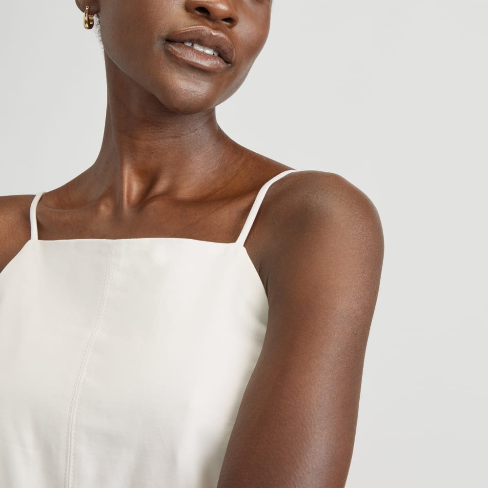 The Structured Cotton Bell Dress in Bone — detail view
