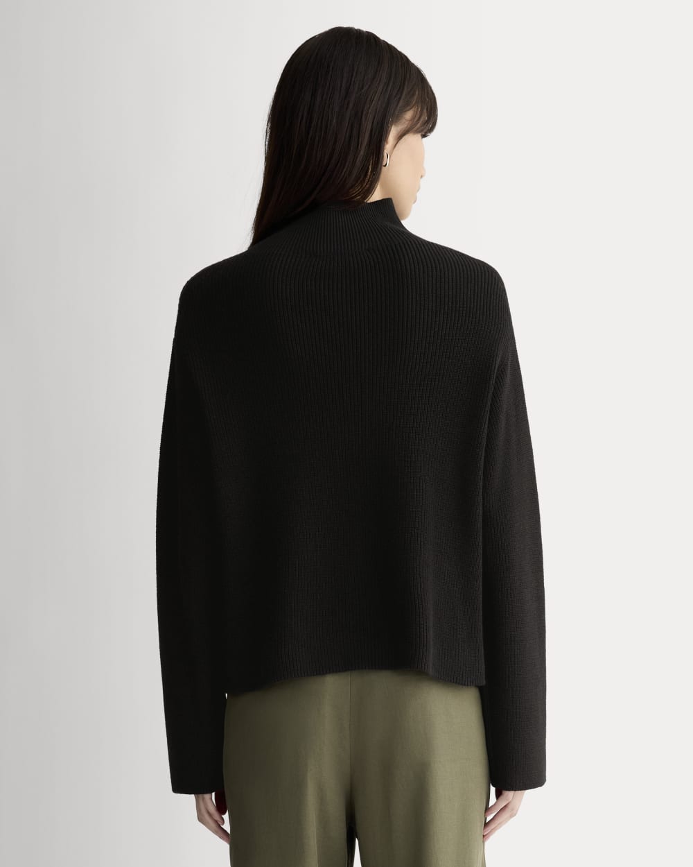 The Slouchy Funnel Neck in Everyday Cotton in Black — detail view