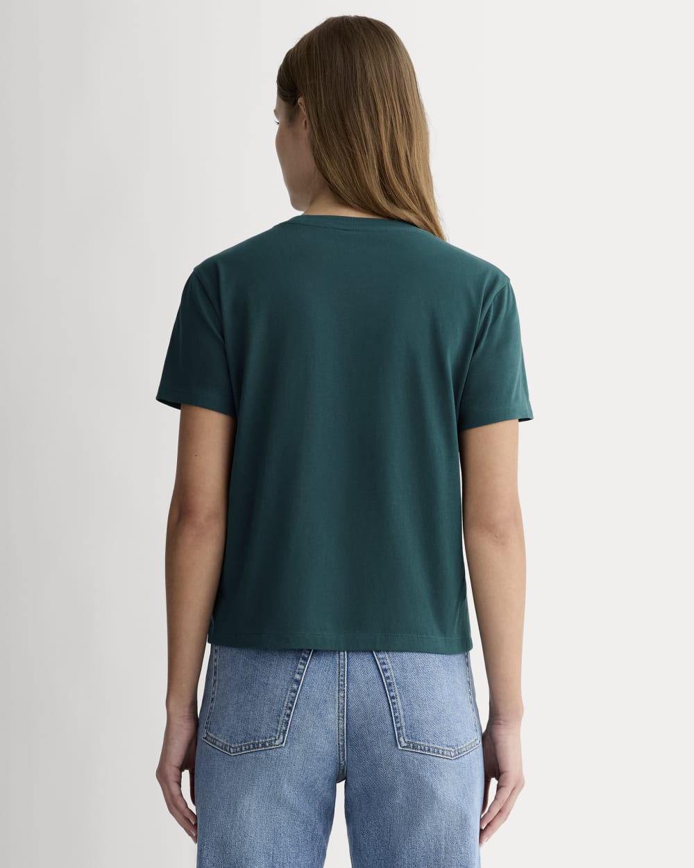 The Box-Cut Tee in Essential Cotton in Dark Sea — detail view