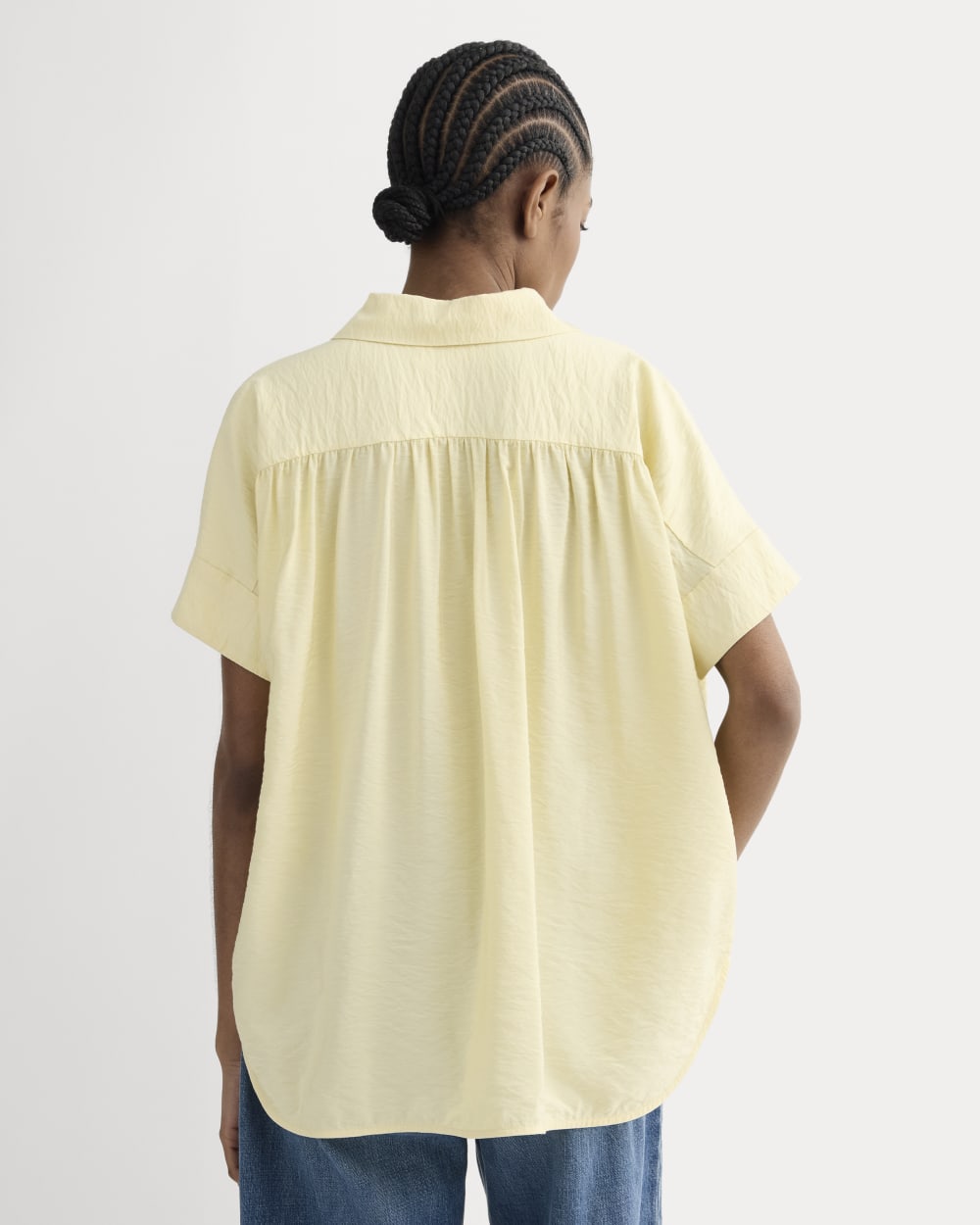 The Square Shirt in SoftLuxe in Banana Crepe — detail view