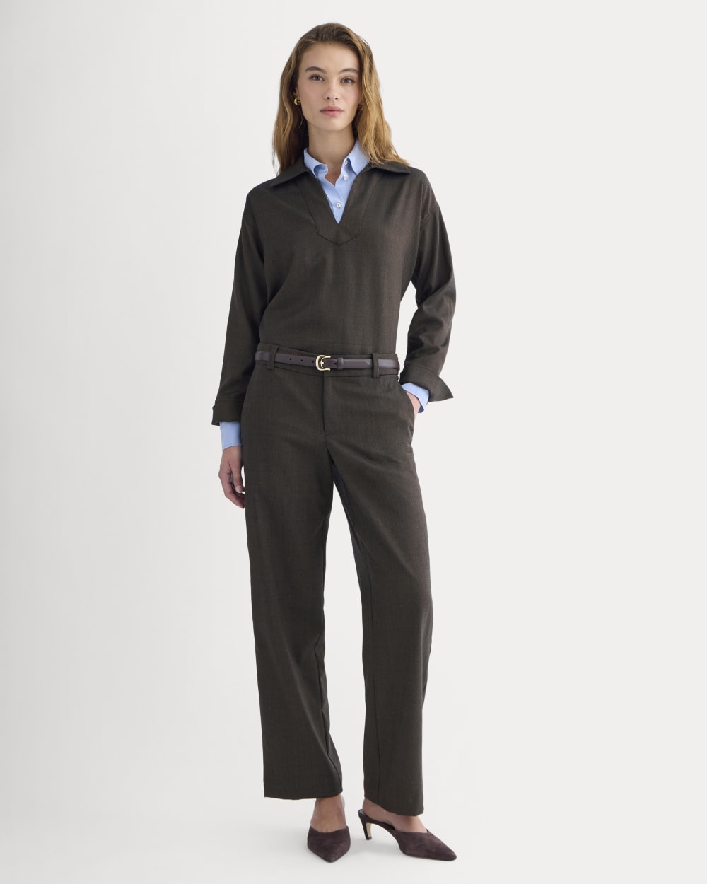 Straight-Leg Trouser in Tailor Twill in Heathered Fudge — front view
