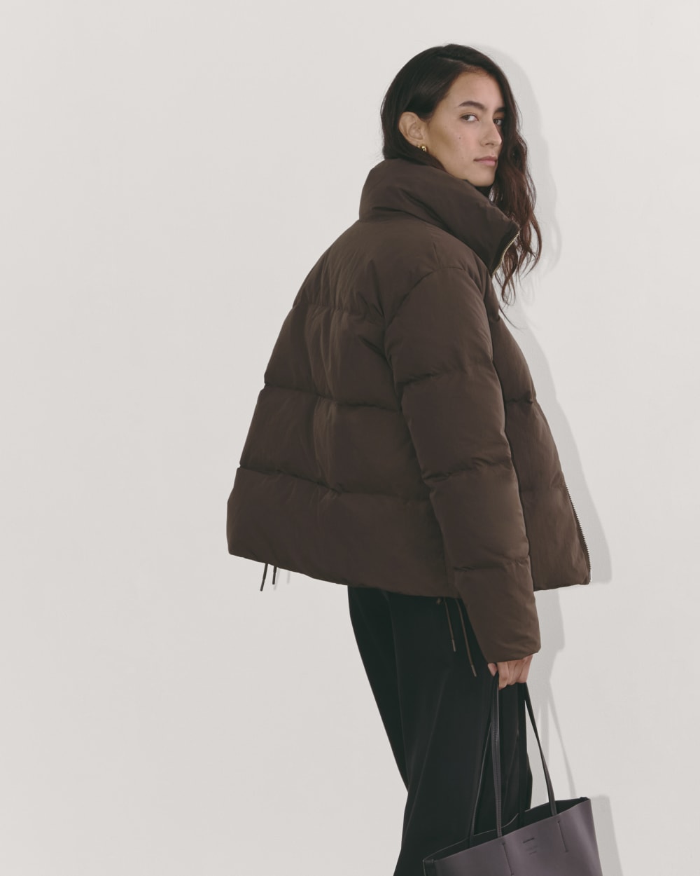 The Puffer Bomber in Earth Brown — detail view
