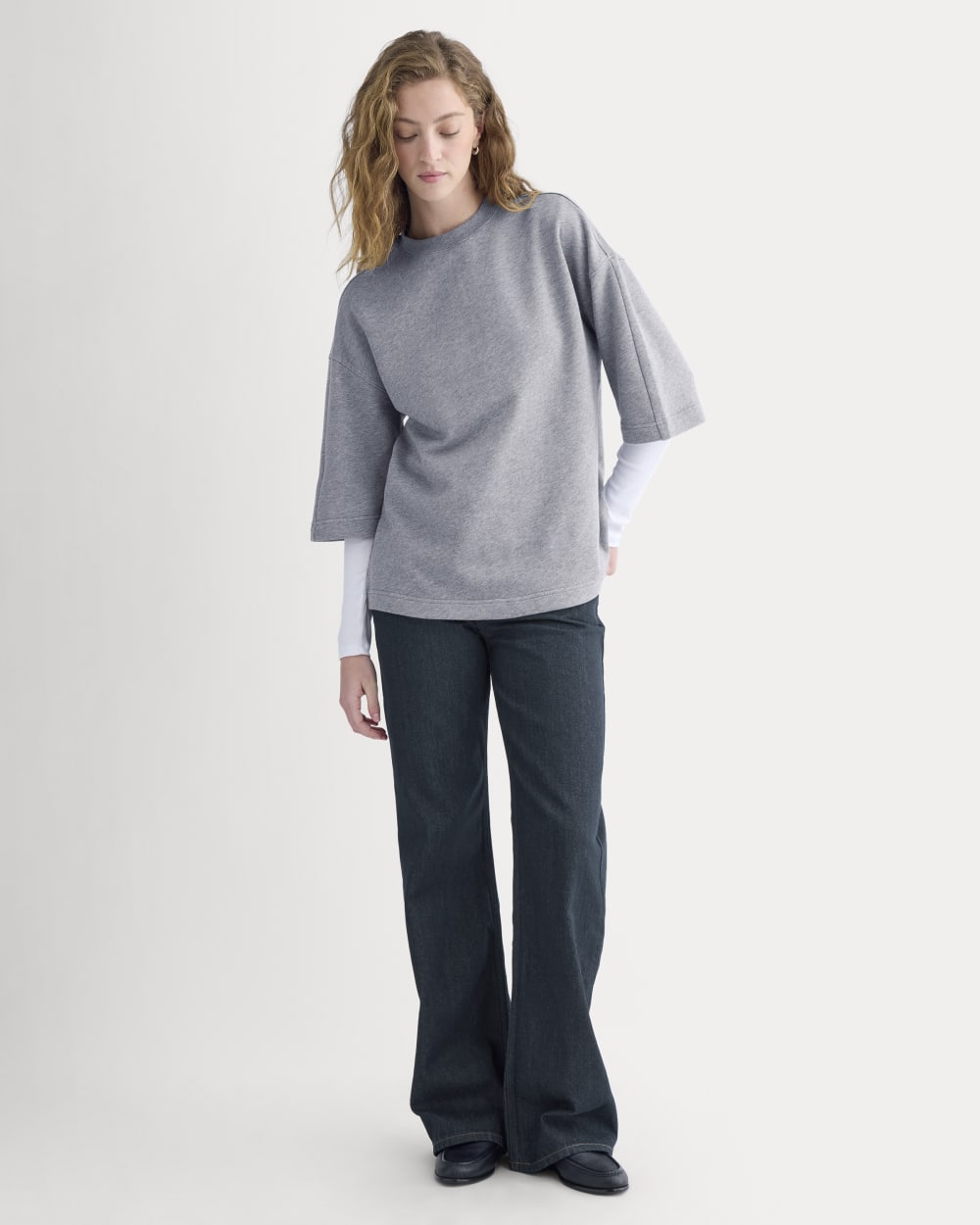 Lightweight Terry Oversized Tee in Vintage Heather Grey — detail view