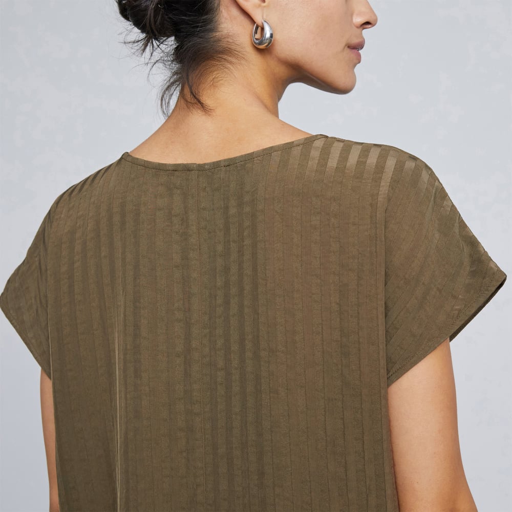 The City Stripe V-Neck Top in Beech — detail view
