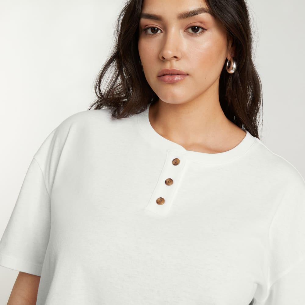 The Vintage Henley Hemp Tee in White — detail view
