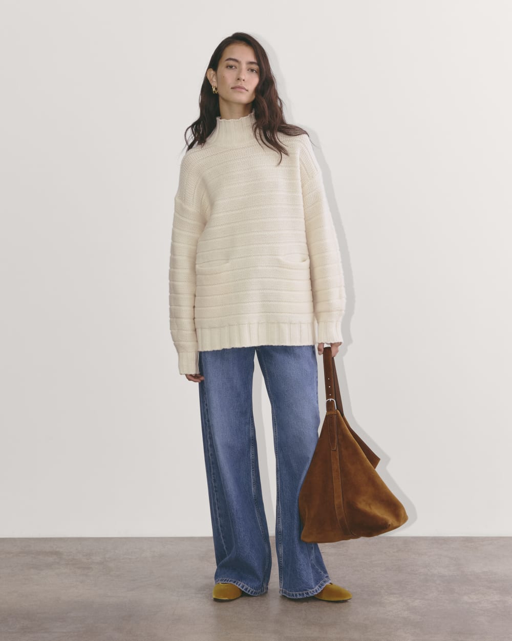 The Oversized Turtleneck in Luxe Merino in Bone — detail view